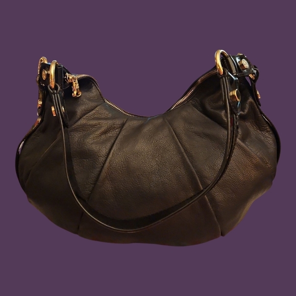 SIMPLY VERA Black Leather Hobo Shoulder Bag - Picture 1 of 14